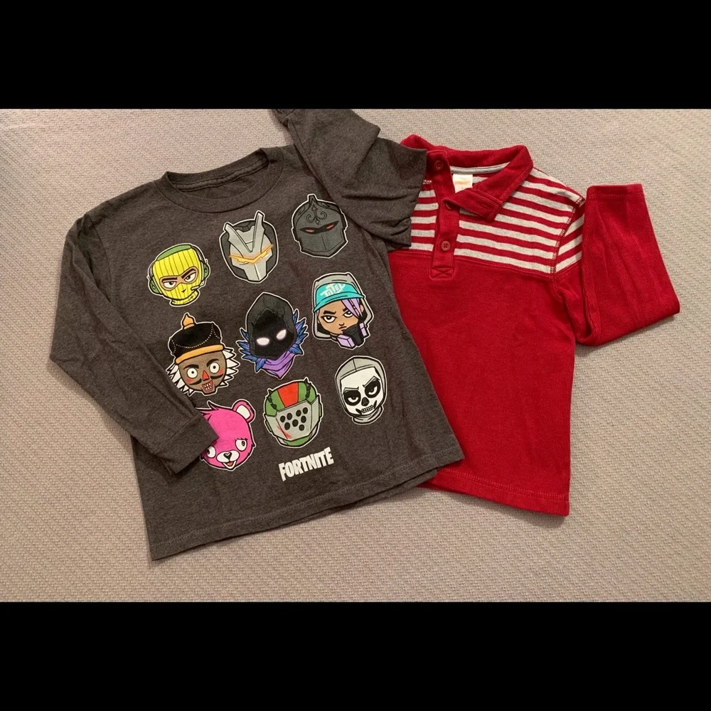 EUC Bundle 2 Shirts: Fortnite Tee & Heavier-Weight Red Polo, Long-Sleeved